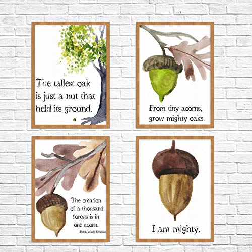 500x500 Set Of 4 Acorn Oak Tree Quote Watercolor Prints