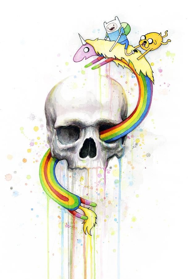 609x900 Adventure Time Skull Jake Finn Lady Rainicorn Watercolor Painting