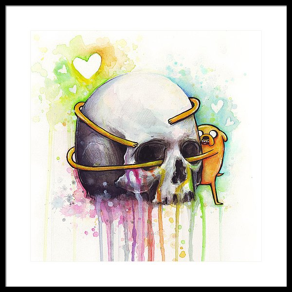 600x600 Adventure Time Jake Hugging Skull Watercolor Art Framed Print By
