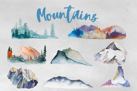 570x379 Watercolor Mountains Clipart Etsy