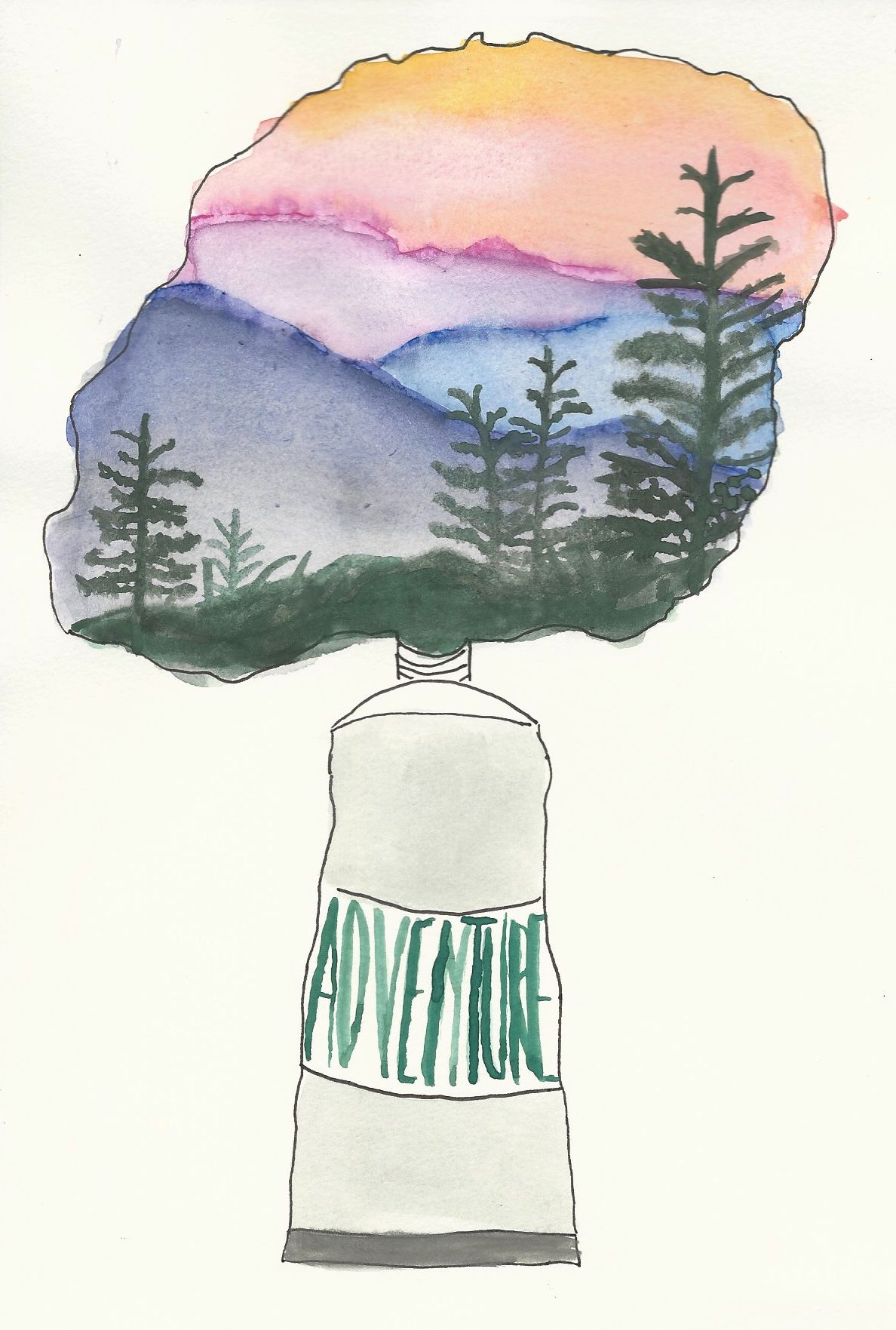 1188x1763 Adventure Watercolor Painting, Mountains And Evergreen Trees