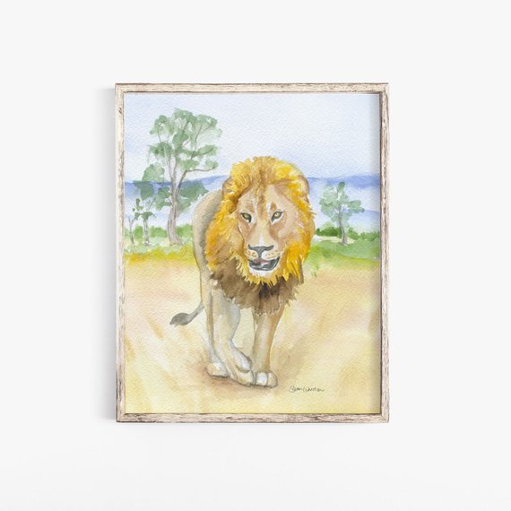 570x570 Lion In The Plains Of Africa Watercolor Painting 8 X 10 8.5 Etsy