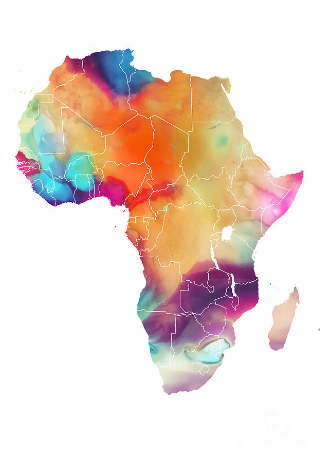 642x900 Map Africa Watercolor Colored Maps Digital Art By Justyna Jbjart