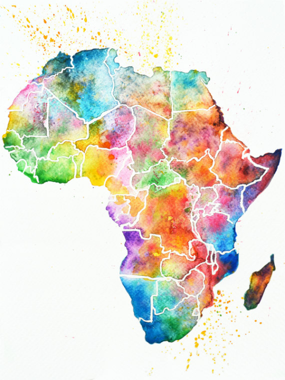 570x758 Africa Watercolor Map Art Print, Abstract Art, Wall Art, Home