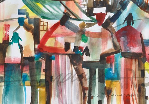 570x398 Family Gathering Watercolor Print African American Art Black Etsy