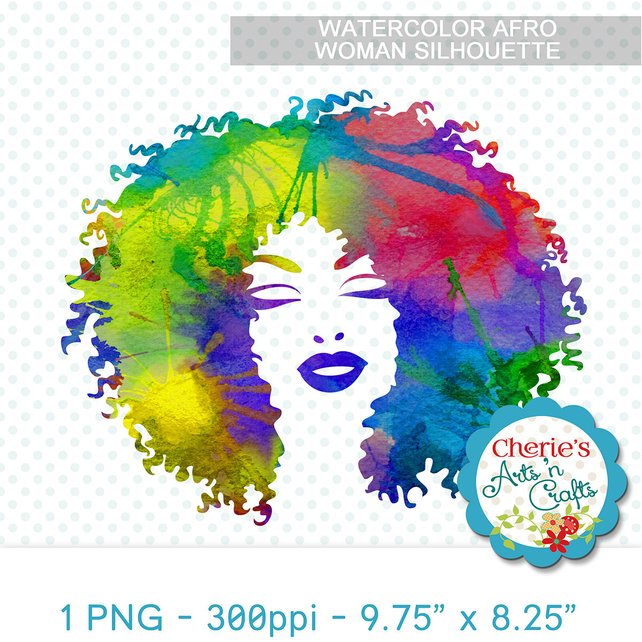 642x642 Watercolor Afro Hair Woman Silhouette Clip Art Png Image Etsy