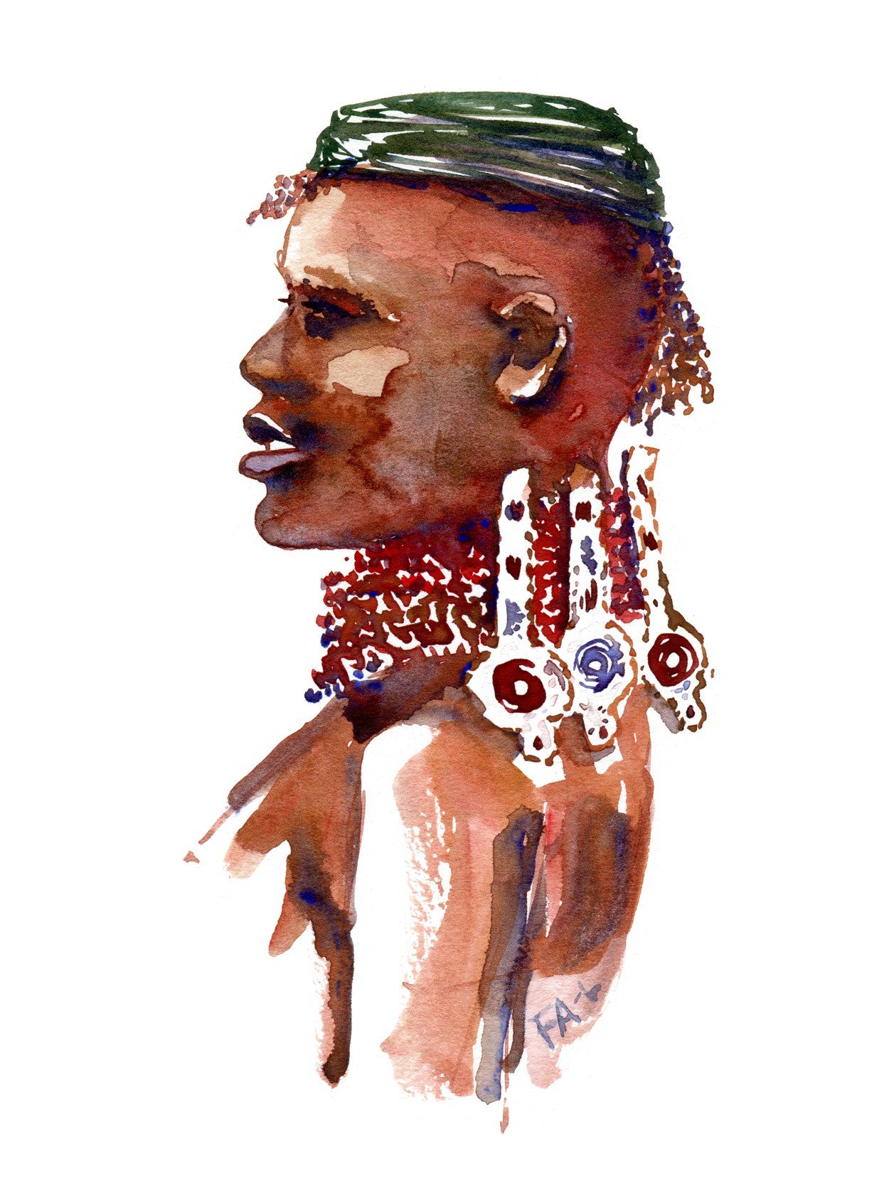 1250x1667 Watercolor Portrait Afro American Tribe Africa Man Artwork By