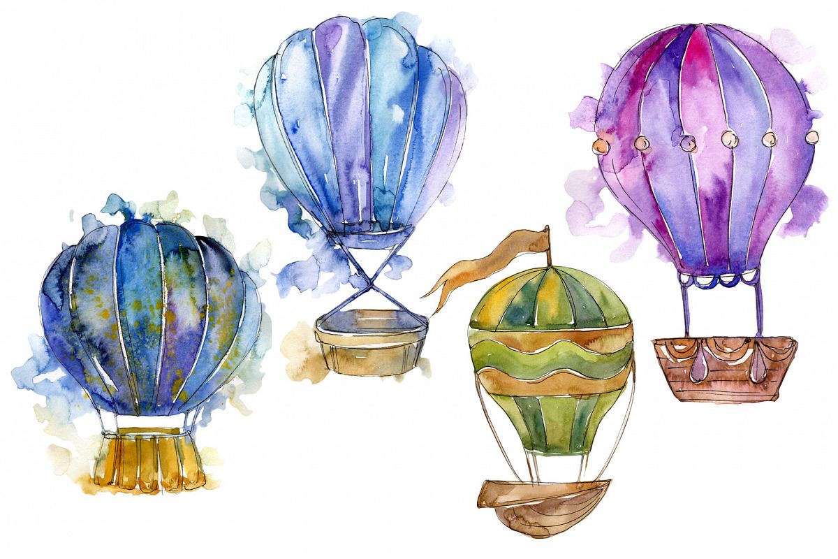 1200x800 Hot Air Balloon Png Watercolor Set