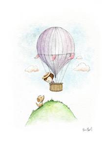 225x300 Vintage Style Hot Air Balloon Little Girl And Puppy Watercolor