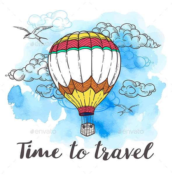 590x603 Air Balloon And Blue Watercolor Texture By Artness Graphicriver