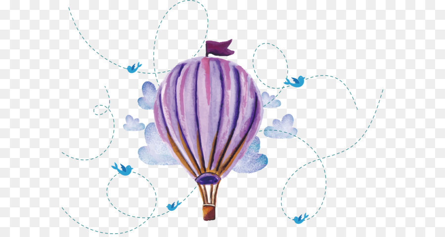 900x480 Watercolor Hand Painted Hot Air Balloon Png Download