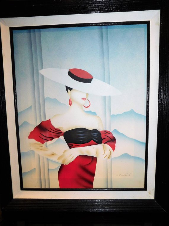 570x760 Vintage Airbrush Watercolor Painting Signed Airbrush Art Deco Etsy