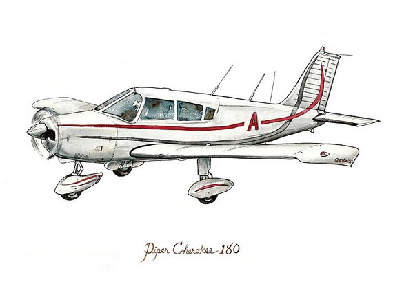 570x448 Piper Cherokee Airplane Watercolor Print 8x10 Etsy