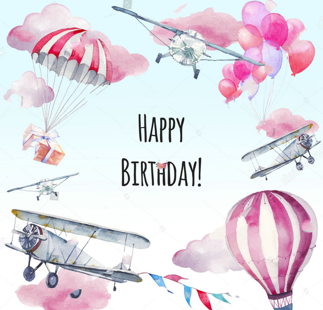640x614 Airplane Watercolor Happy Birthday Garlands Hot Air Balloon Gift