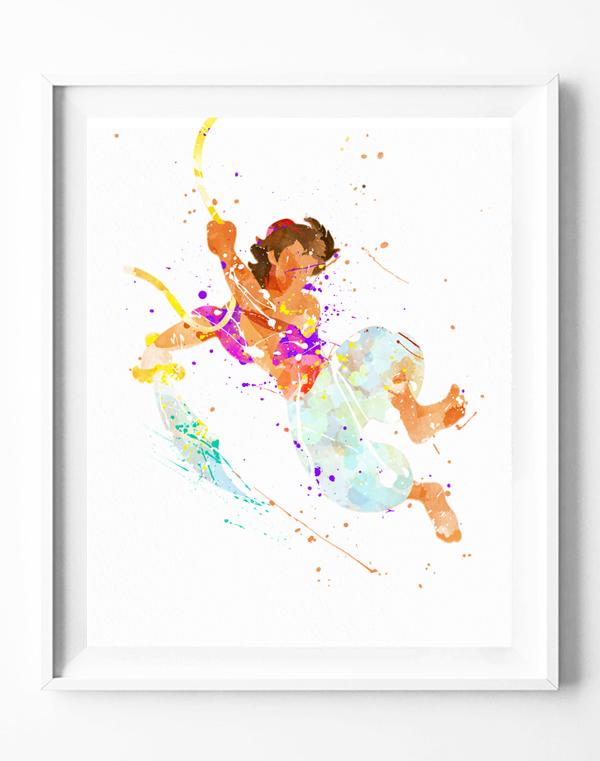 600x761 Disney Aladdin Art Print Poster Watercolor Painting Wall Art Home