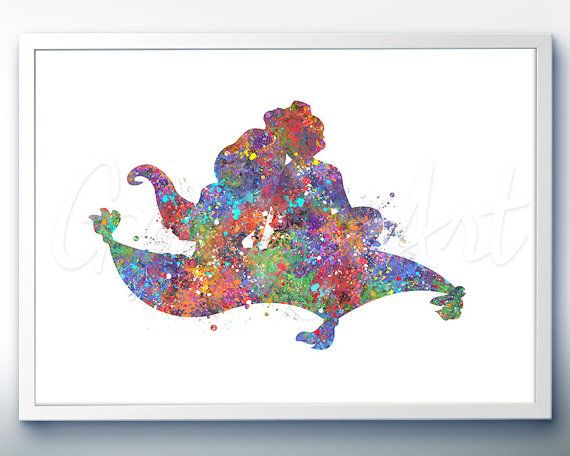 570x456 Disney Aladdin And Jasmine Watercolor Art Poster By Genefyart