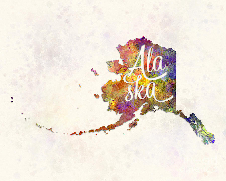 900x720 Alaska Us State In Watercolor Text Cut Out Painting By Pablo Romero