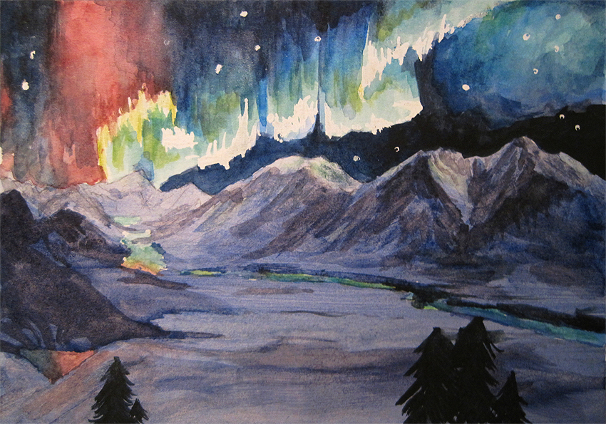 850x595 Watercolor Denali Alaskan Aurora By Mysticalpchan