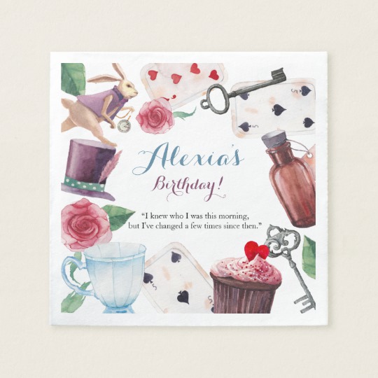 540x540 Alice In Wonderland Watercolor Hand Painted Rabbit Paper Napkin