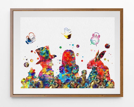 570x455 Alice In Wonderland Watercolor Print Mad Hatter Tea By Mimiprints