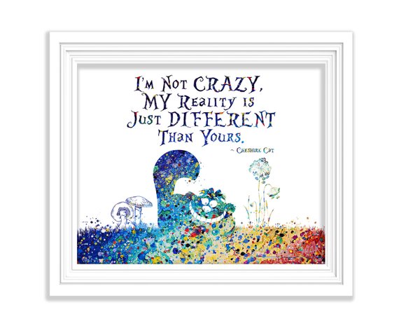 570x465 Cheshire Cat Watercolor Art Print Alice In Wonderland Quote