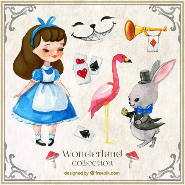 626x626 Watercolor Alice In Wonderland Characters And Elements Vector