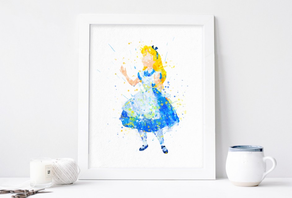 942x640 Alice Print, Alice In Wonderland Watercolor Disney