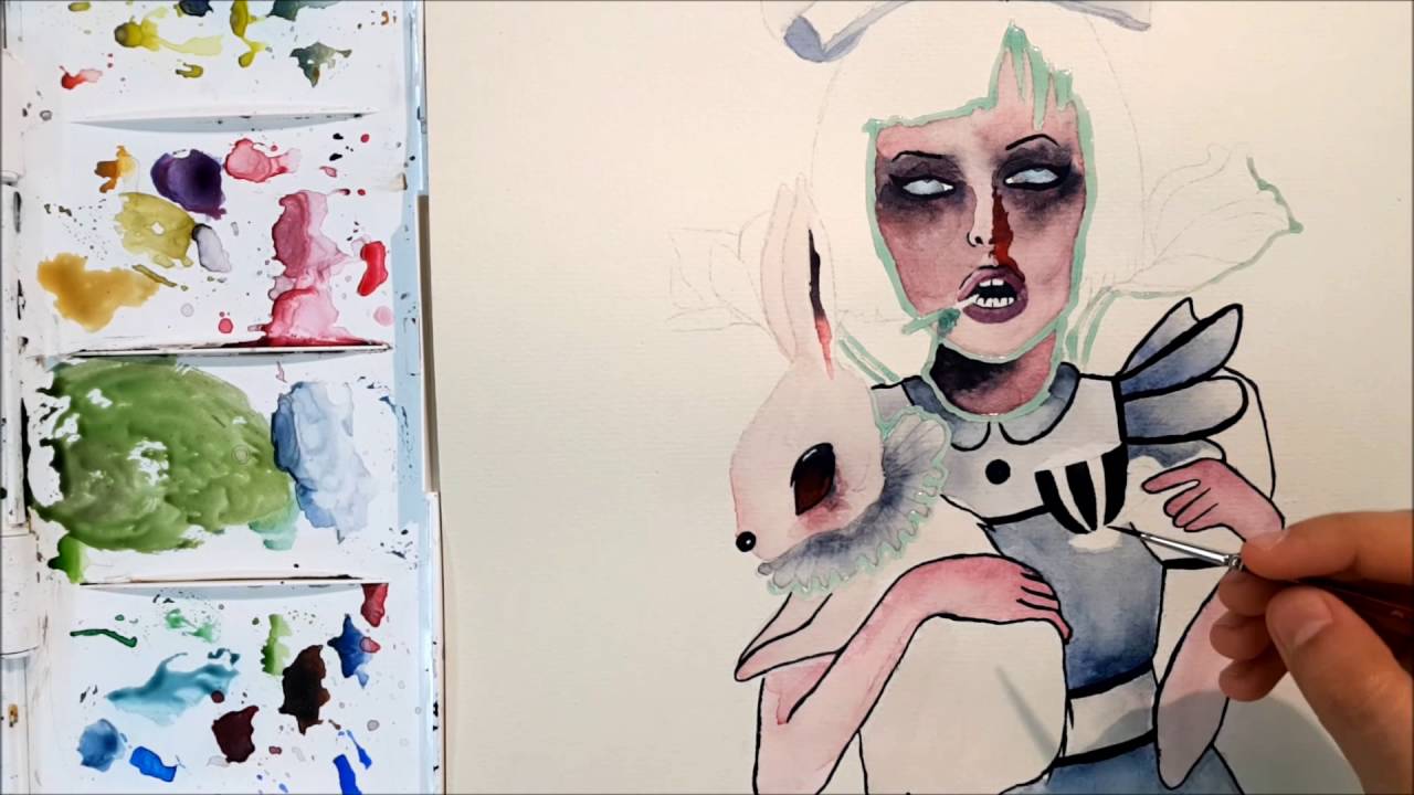 1280x720 Alice In Wonderland Watercolor Painting (Beginner)