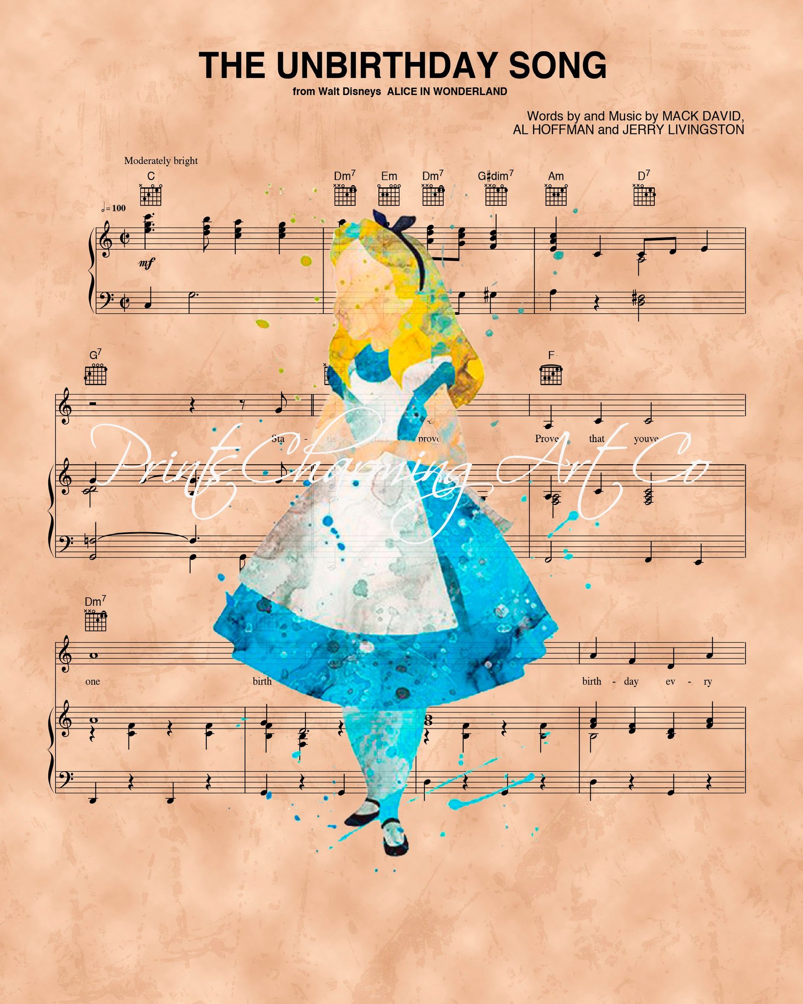 1638x2048 Alice In Wonderland, Alice Watercolor The Unbirthday Song Sheet