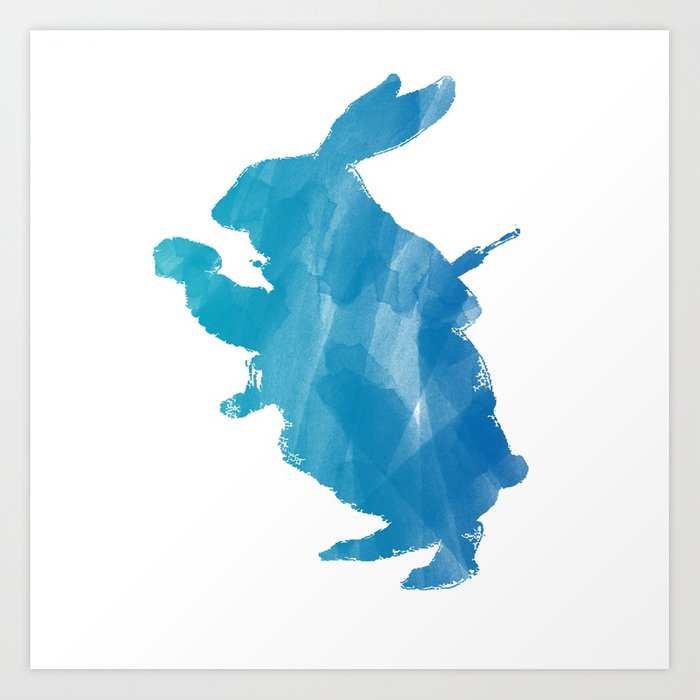 700x700 White Rabbit Alice In Wonderland Blue Watercolor Art Print By