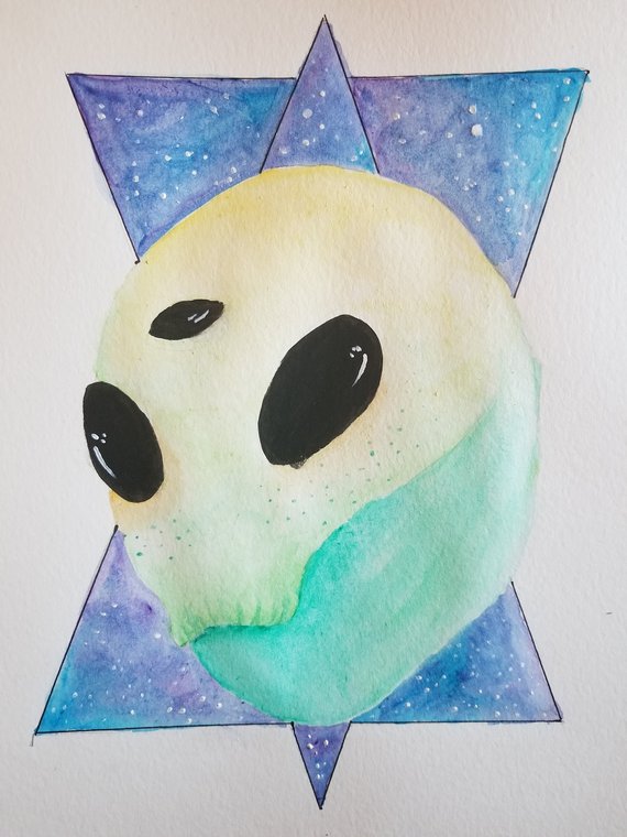 570x760 Alien Galaxy Art Print Ufo Watercolor Art Extraterrestrial Art Etsy