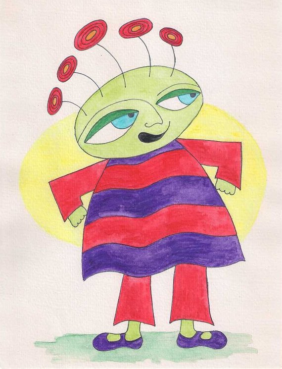 570x745 Alien Wall Art Alien Art Alien Painting Alien Watercolor Etsy