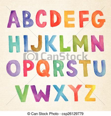 450x470 Watercolor Colorful Vector Handwritten Alphabet. Watercolor Hand