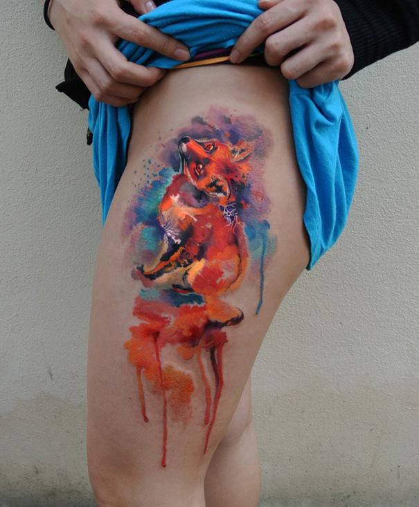605x733 Amazing Watercolor Tattoos By A Czech Artist That Only Does One