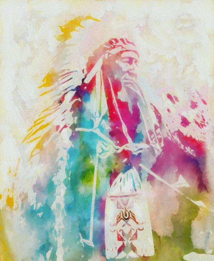 736x900 Native American Chief Watercolor Painting By Dan Sproul