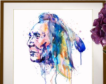 340x270 Sitting Bull Portrait Instant Download Watercolor Painting Etsy