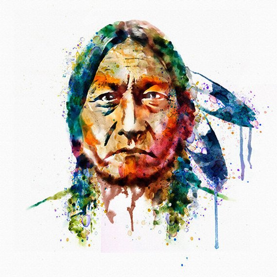 570x570 Sitting Bull Portrait Instant Download Watercolor Painting Etsy