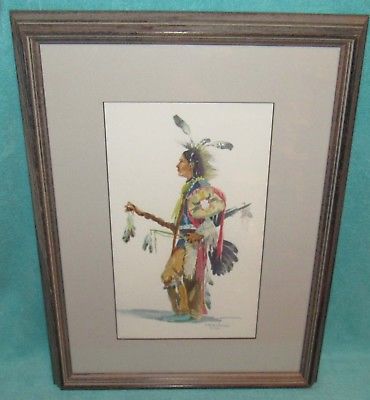 370x400 Vintage Native American Indian Watercolor Painting Signed Amp Framed
