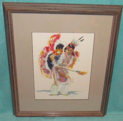 400x394 Vintage Original Watercolor Native American Indian Drawing