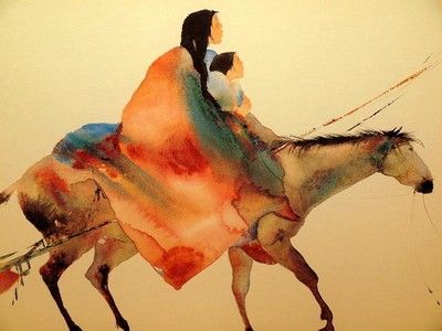 400x300 Carol Grigg American Indian Horse Watercolor Lithograph (0504