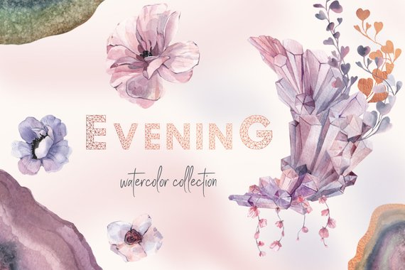 570x380 Amethyst Watercolor Clipart Crystal Clip Art Gemstones Clipart Etsy