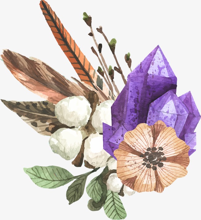 650x710 Amethyst Watercolor Floral Decoration Feather, Watercolor Vector