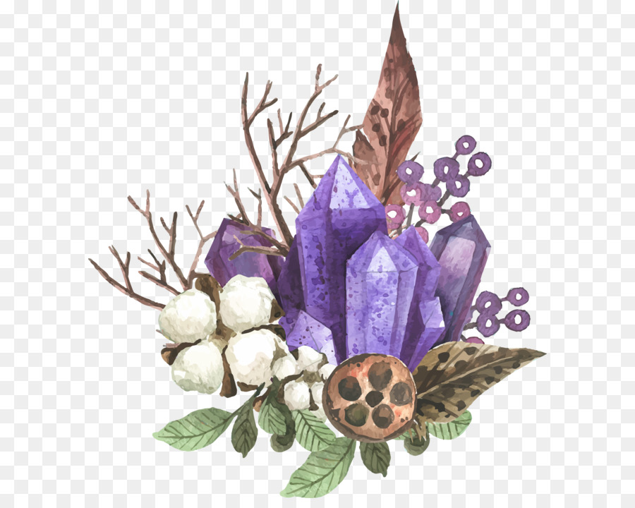 900x720 Amethyst Watercolor Floral Decoration Feather Png Download