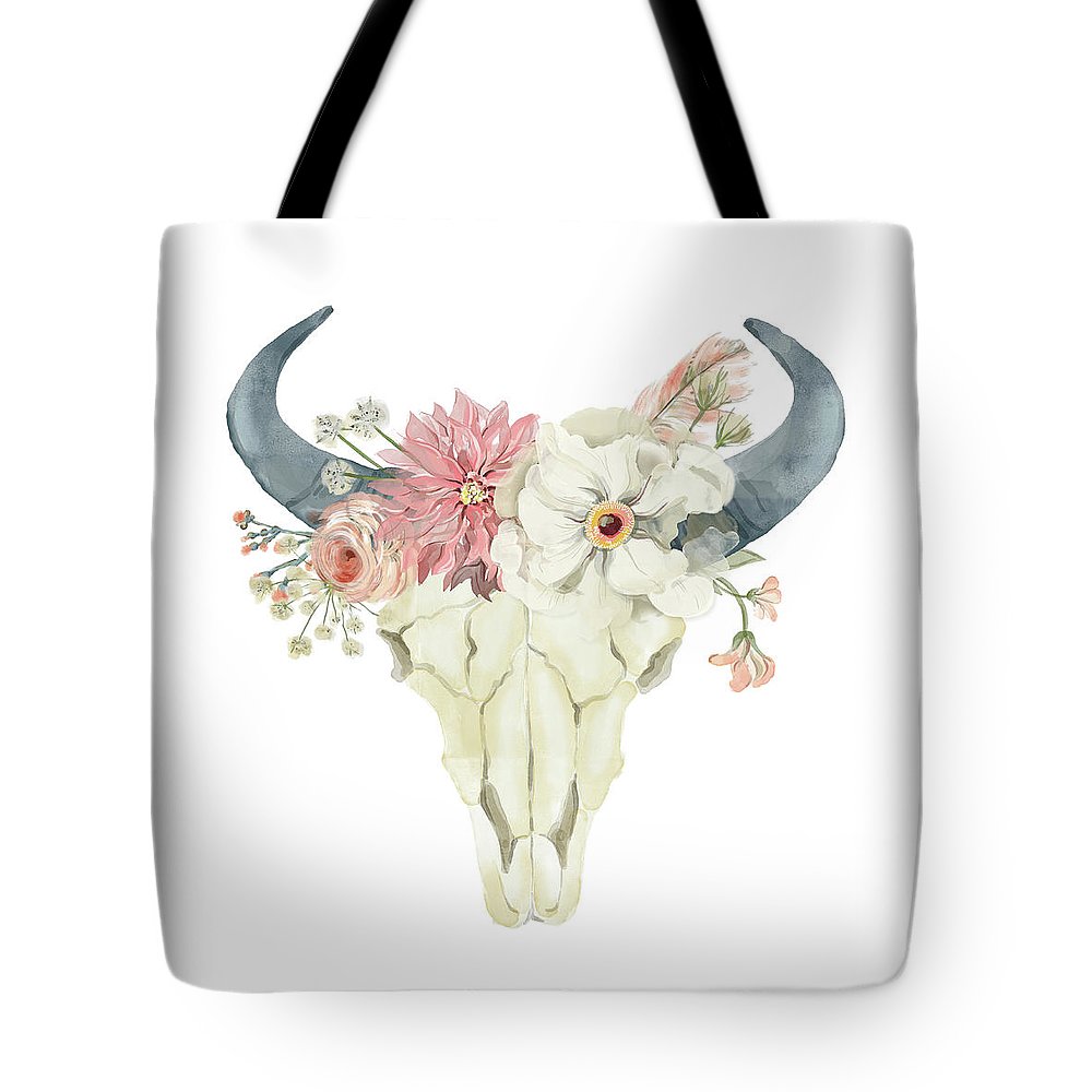 1000x1000 Boho Bull Skull Watercolor Floral Anemone Tribal Decor Tote Bag