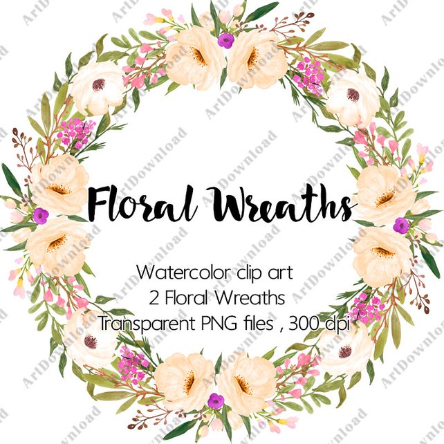 642x642 Watercolor Floral Wreath Clipart Anemone Watercolor Wreaths Etsy