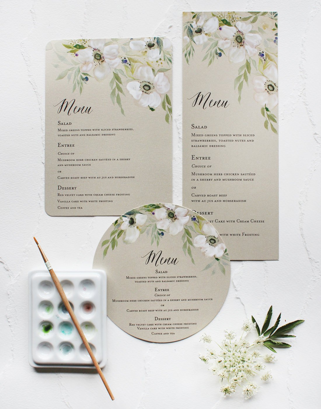 1100x1400 White Anemone Watercolor Flower Wedding Menu, Watercolor Wedding