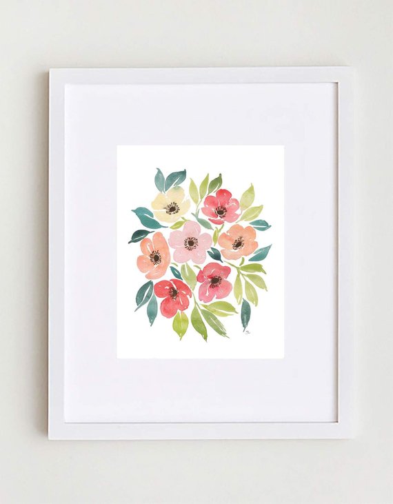 570x731 Anemone Watercolor Floral Print Etsy