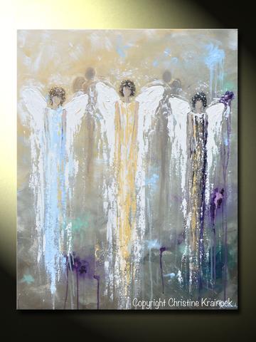360x480 Original Abstract Angel Painting White 3 Guardian Angels Art