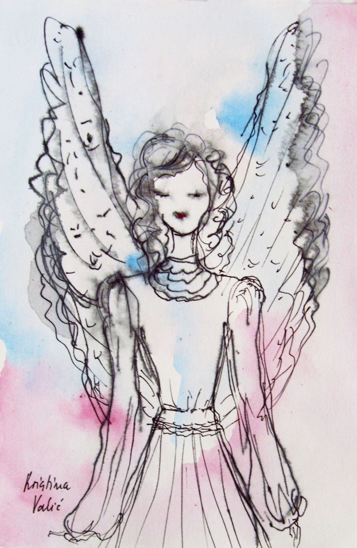1200x1841 Angel Painting On Paper, Original Watercolor Painting, Guardian