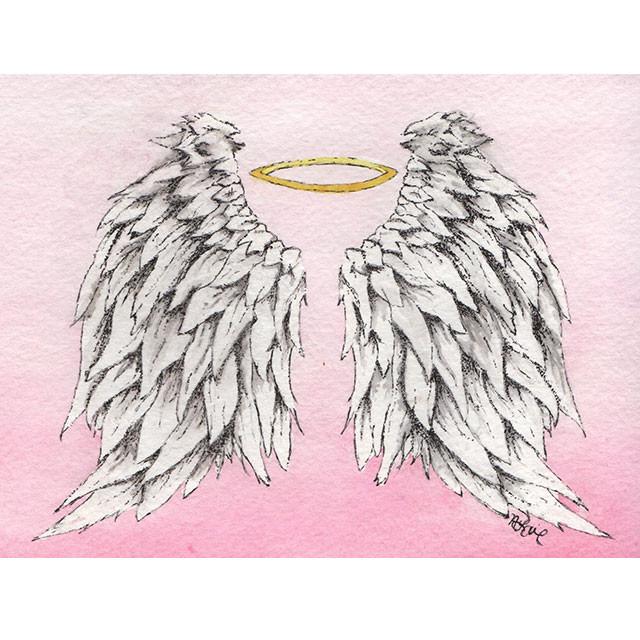 640x640 Angel Wings Framed Original Watercolor Painting, Feathers